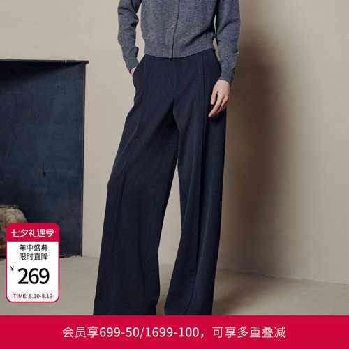 婉甸冬季智灰阔腿裤女工作通勤宽松休闲长裤1244P04GS1
