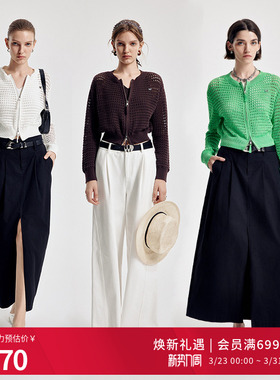 婉甸2026春季新品摩卡色镂空毛织拉链网眼高捻全棉开衫1251W11DJ3