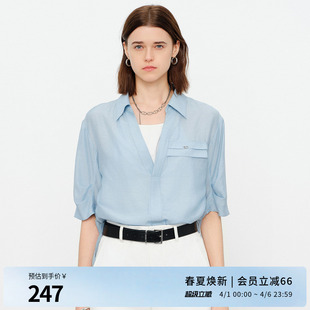 婉甸2026夏季 空气蓝假两件套头五分袖 百搭衬衫 上衣1252H01ST1 新品