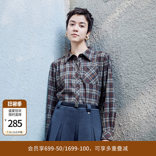 婉甸冬季安可拉红灰米格纹衬衫中性风格子衫1244S12SX3