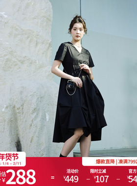 婉甸2025夏季新品黑色短袖连衣裙1242N04RS1