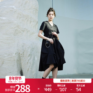 婉甸2025夏季新品黑色短袖连衣裙1242N04RS1