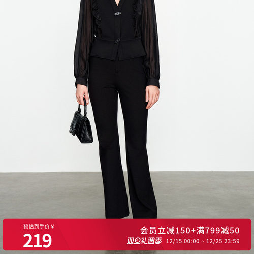 婉甸黑色长裤后开衩显高休闲裤