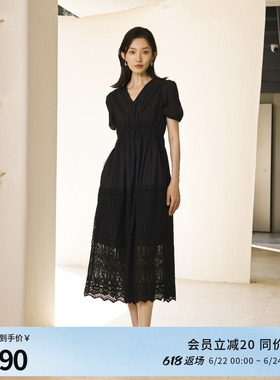 婉甸夏季黑色短袖连衣裙1242N10RS2