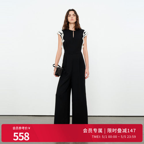 婉甸2026夏季新品拼接连身高腰荷叶边阔腿裤连体衣长裤1252J01JD3