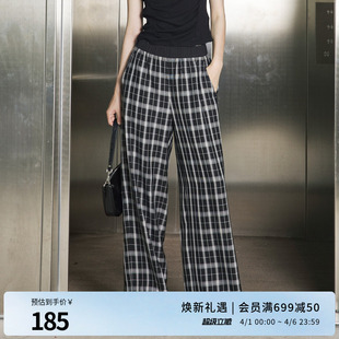 长款 婉甸2025夏季 新品 黑色格形阔腿裤 1242P03SX1 休闲裤