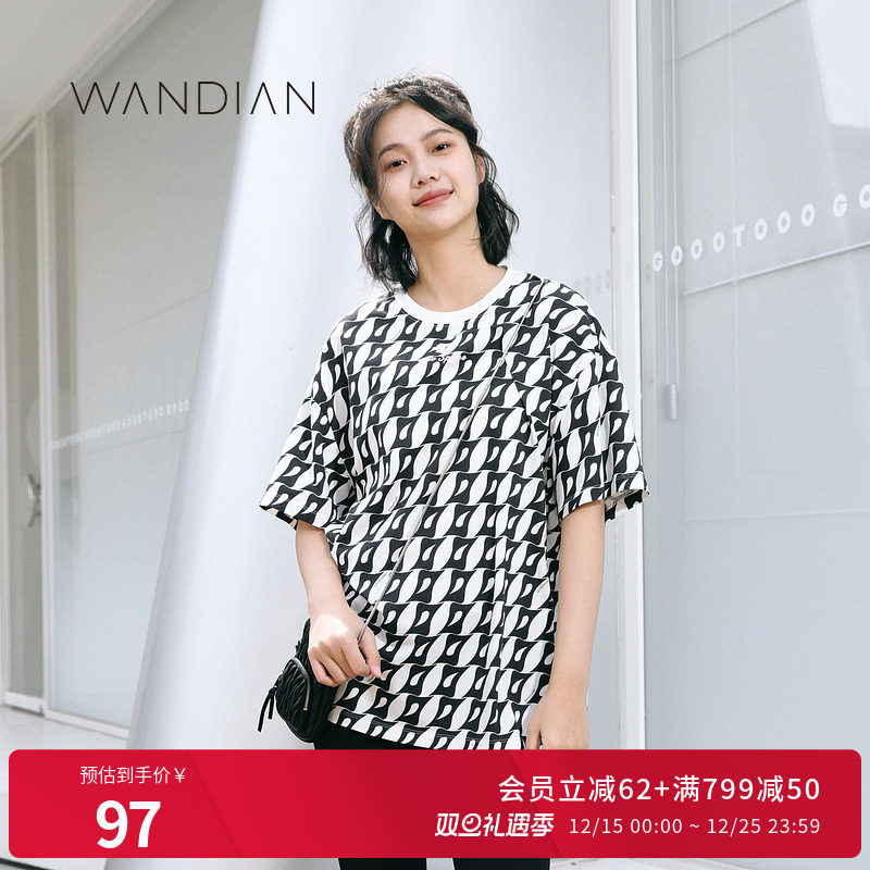 婉甸黑白印花时尚运动风廓版T恤