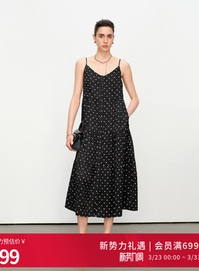 婉甸2025夏季新品黑白小波点吊带连衣裙1242N26RS3