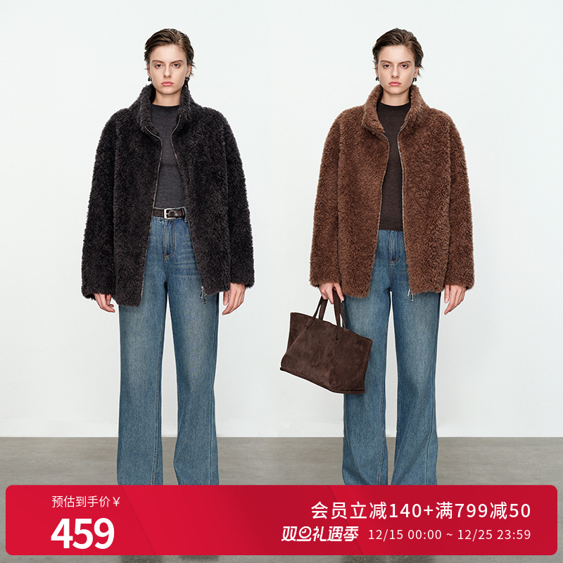 婉甸格雷灰皮毛一体外套