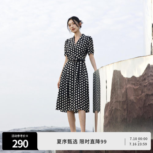 黑白大波点短袖连衣裙