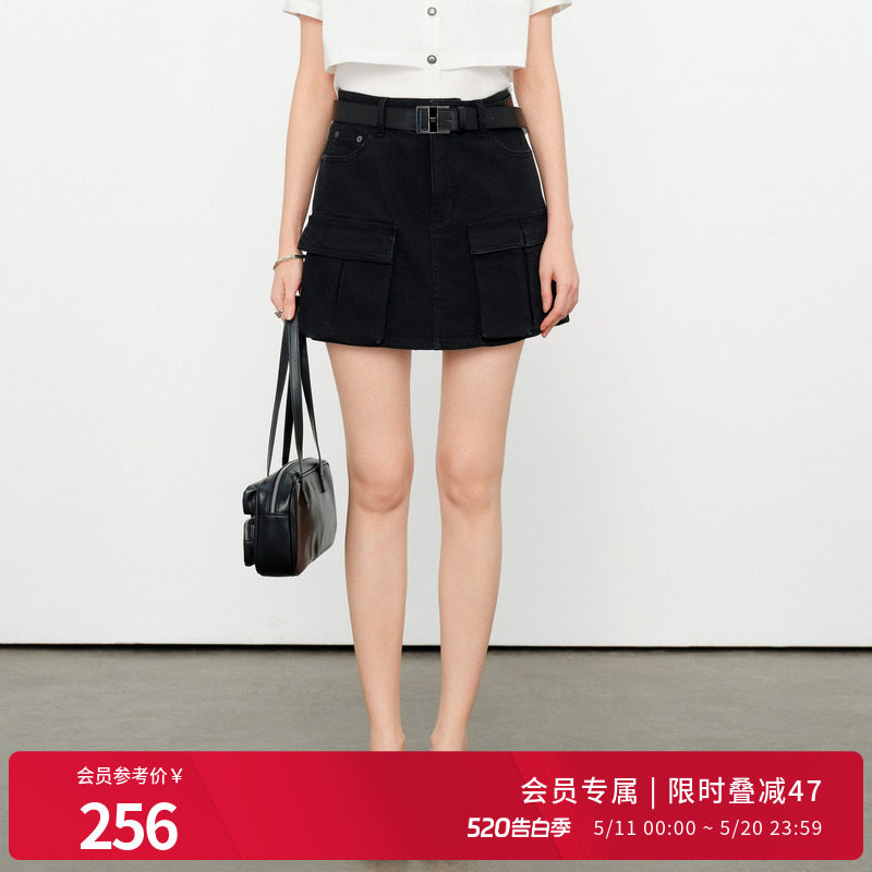 婉甸2026夏季新品硬核黑丹宁高腰短裙黑色休闲裙裤1252P22GS4