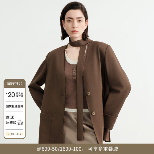沙茶驼中长款西装