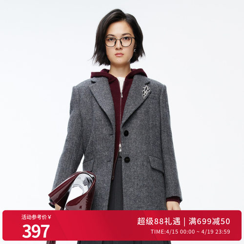 婉甸冬季智灰毛呢纯羊毛女西装外套上班通勤1244Q03GS3