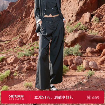 婉甸深灰条纹阔腿裤通勤风休闲裤1241P13SX4
