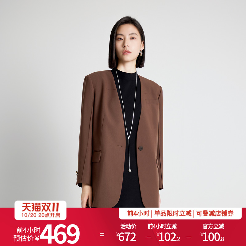 婉甸2025年秋季新品坚果棕中长款西装1243Q03MD3