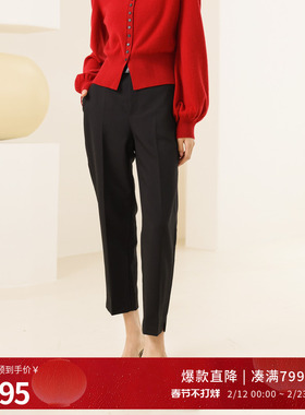 婉甸2025黑色长裤百搭风侧开衩显高休闲裤1241P02DY1