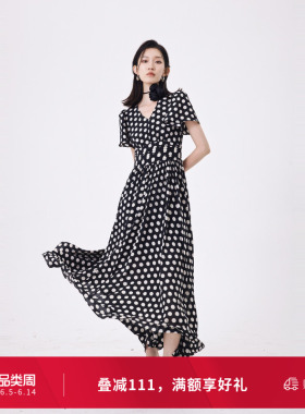 婉甸夏季黑白大波点短袖连衣裙1242N30RS3