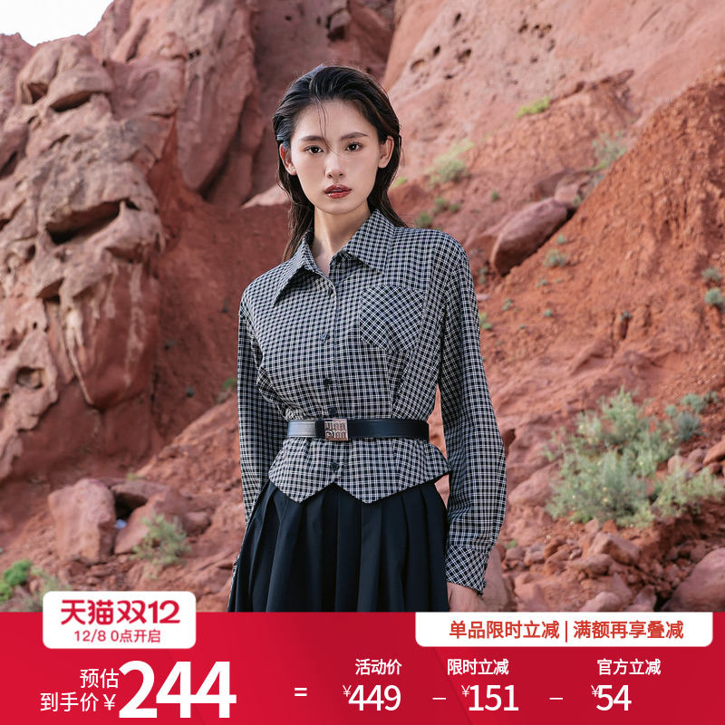 婉甸黑白格纹衬衫款外套短款