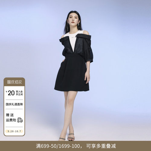 黑色中袖连衣裙