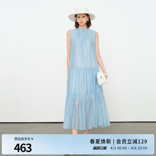 天清蓝立领连衣裙优雅无袖 宽松A字裙1252N41HD5 新品 婉甸2026夏季