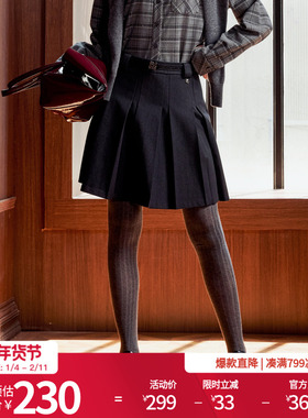 婉甸2025年冬季新品智灰压褶短裙1244K05GS1