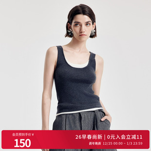 1251G01GX2 炭灰色毛织背心假两件撞色拼接针织衫 婉甸2026春季 新品