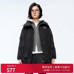 连帽女外套羽绒服1244D38GS3 黑色中长款 婉甸2025年冬季 新品