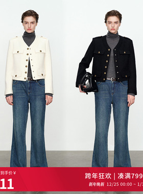 婉甸暖瓷白短款呢料外套合体型开襟MBD1O02DZX