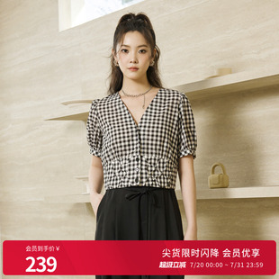 1242S03RS2 衬衫 婉甸2025夏新品 黑白格纹短袖