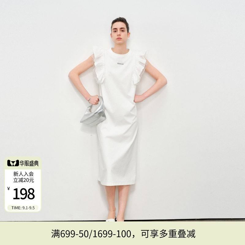 婉甸夏季云白无袖连衣裙1242N63SX4图片