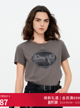 婉甸2026夏季新品原灰色皇冠烫钻短袖女士T恤休闲风1252T12GS4