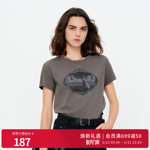 婉甸2026夏季新品原灰色皇冠烫钻短袖女士T恤休闲风1252T12GS4