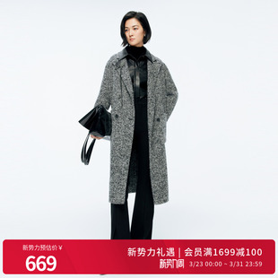 婉甸2025年冬季 杂花灰羊驼毛双面毛呢大衣女外套1244C11ZY3 新品