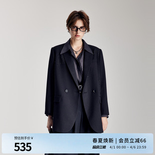 长款 婉甸2026春季 新品 黑灰色H型长袖 中性风女外套1251Q04GX2 西装