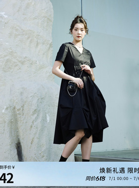 婉甸夏季黑色短袖连衣裙1242N04RS1