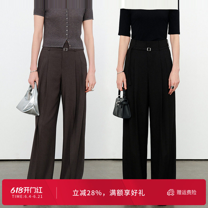 婉甸2026夏季新品原灰色/黑色阔腿裤女长裤高腰垂地裤1252P13SD4