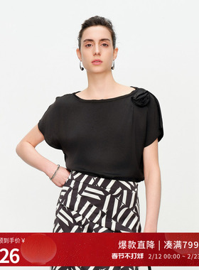 婉甸2025夏季新品黑色套头上衣1242H06JH2