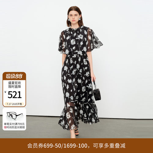 黑白色假两件连衣裙