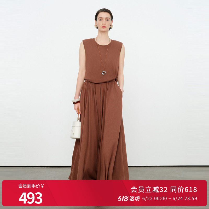 婉甸2026夏季新品雅丹咖长裙两件套宽松型无袖针织套装1252L08SX2 - 实物图