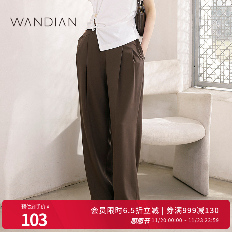 婉甸棕褐色交叉前片折叠阔腿裤夏季新品