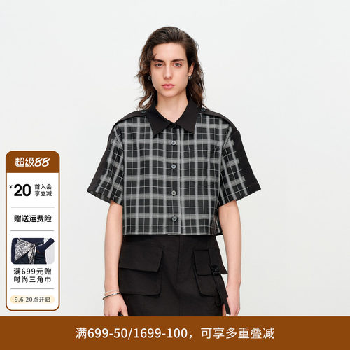 黑色格形短款单外套