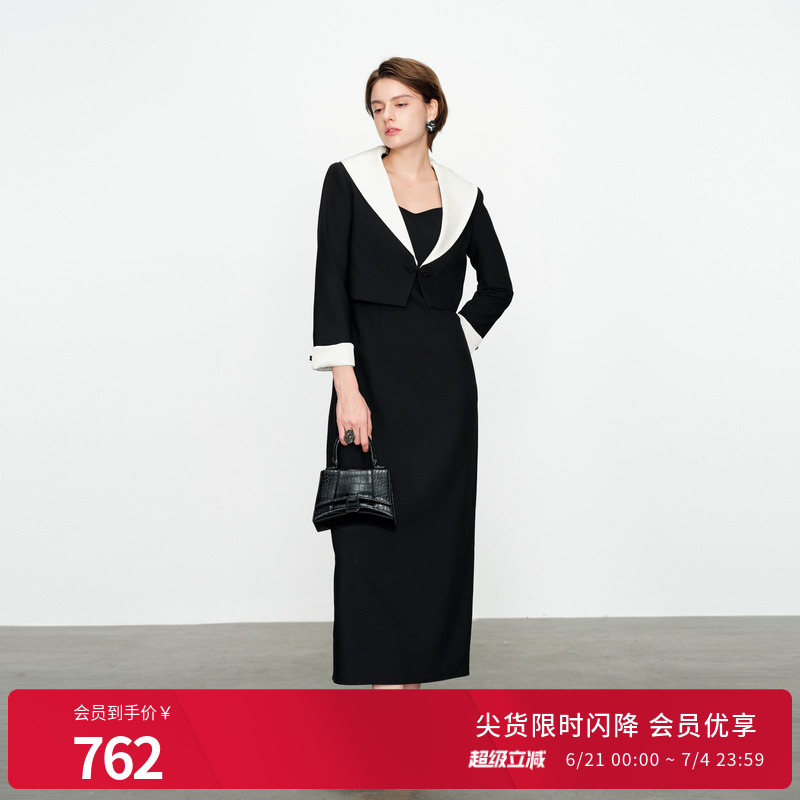 婉甸黑色两件套连衣裙短外套