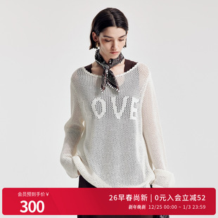 网眼衫 婉甸2026春季 直筒长袖 米白镂空毛织套头衫 1251W09DJ3 新品