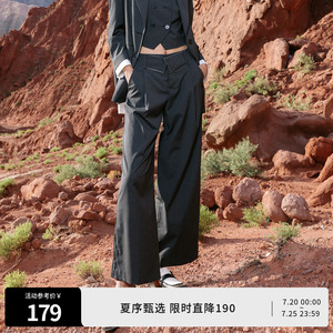 婉甸深灰条纹阔腿裤通勤风休闲裤1241P13SX4