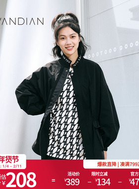 婉甸秋季度假休闲黑色中长款外套上装1233O06DX3