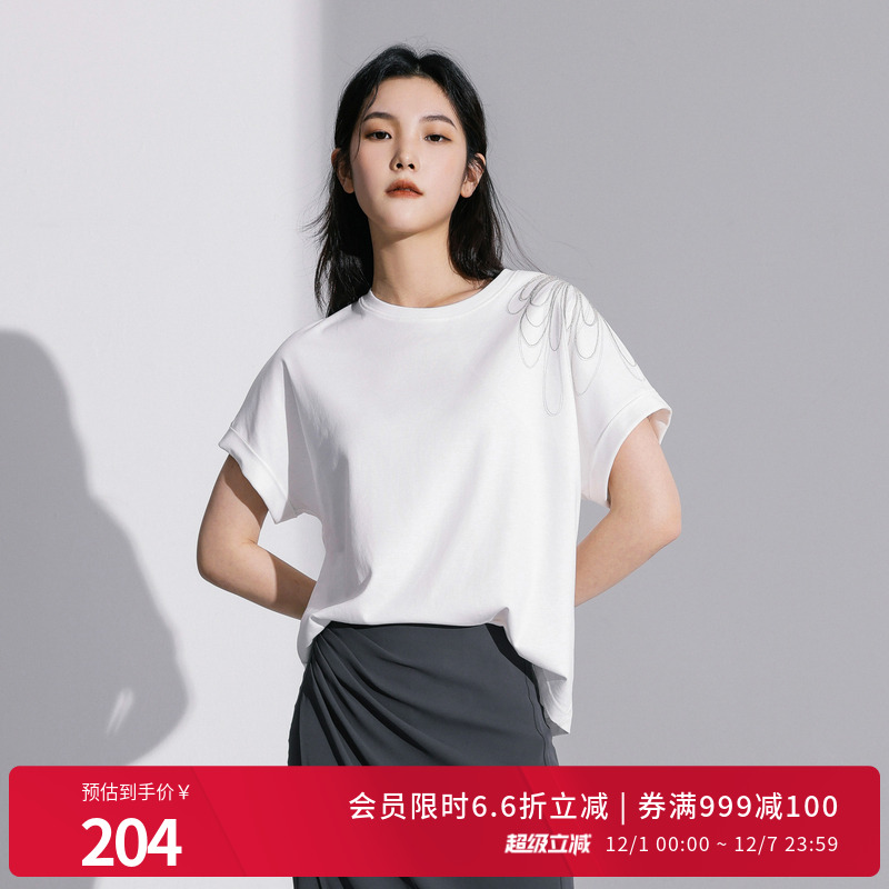 婉甸2025夏季新品云白色短袖T恤圆领绣花短袖1242T22RS4YX