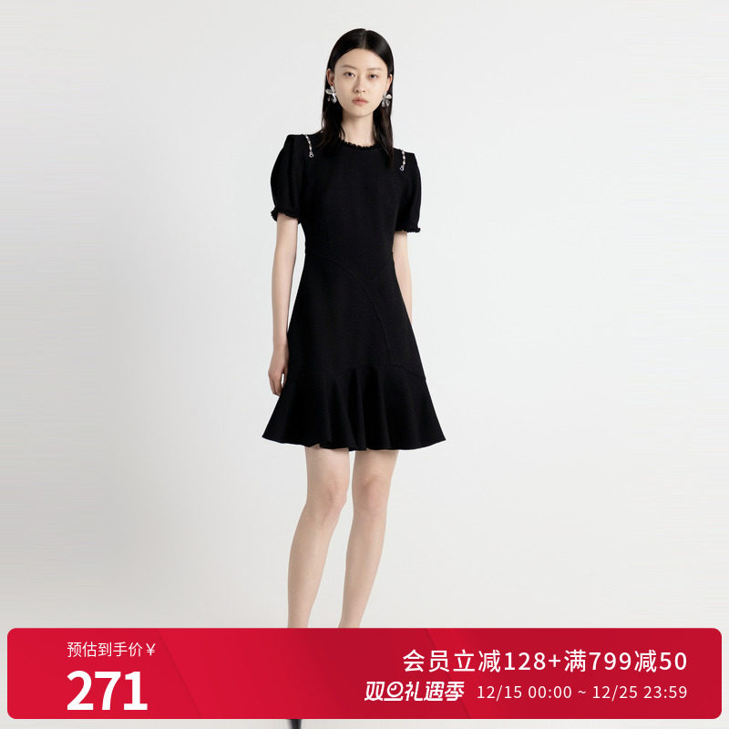 耀石黑短袖连衣裙