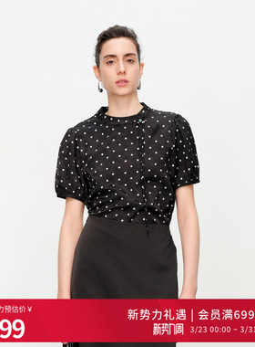 婉甸2025夏季新品黑白小波点中式上衣立领雪纺衫1242H19RS3