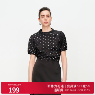 上衣立领雪纺衫 黑白小波点中式 1242H19RS3 新品 婉甸2025夏季