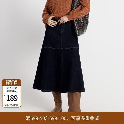 复古靛蓝丹宁长裙